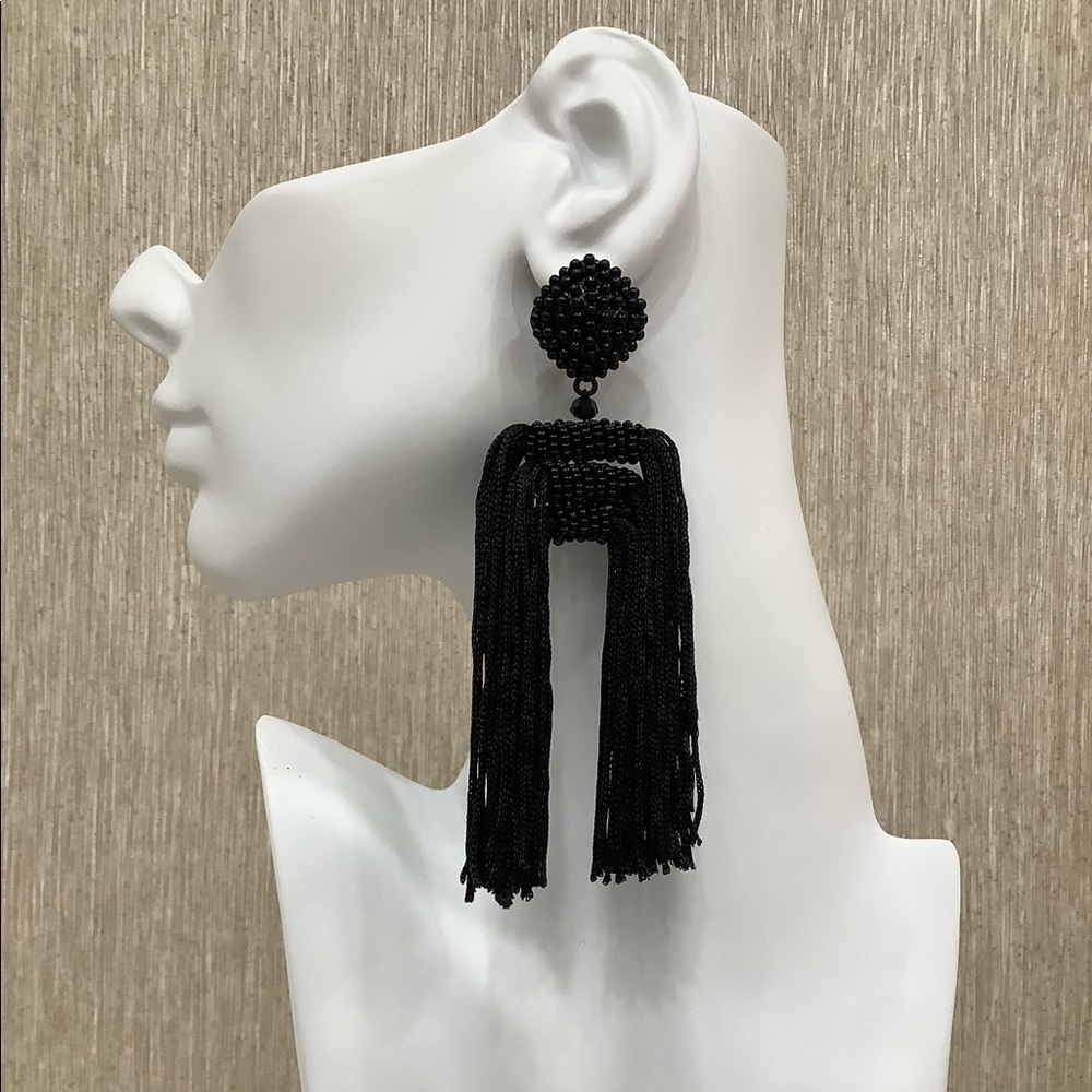 TQTA "The Statement" Tassel Earrings In Black.